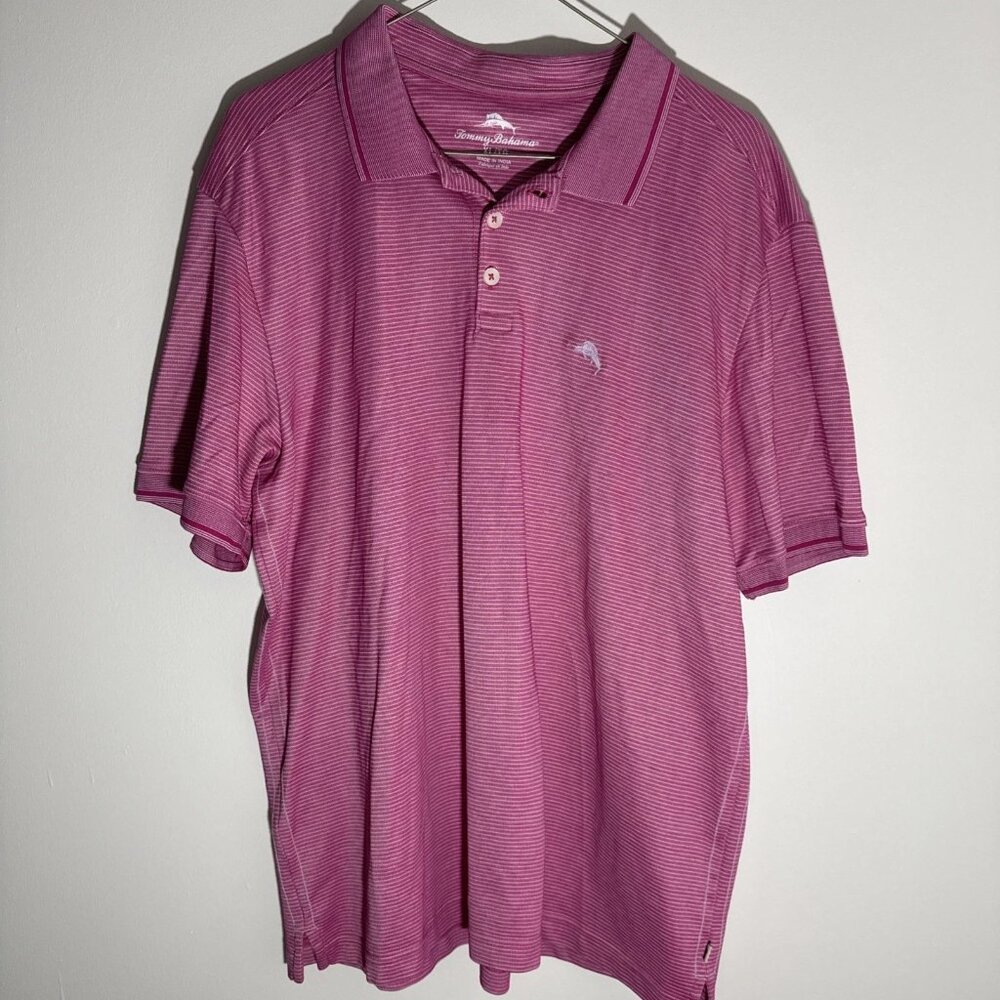 Tommy Bahama Very Berry Striped Island Zone Polo Shirt XL Golf Logo Embroidered